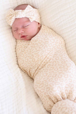Caden Lane - Lovely Leopard Bamboo Waffle Knit Large Bow Headwrap