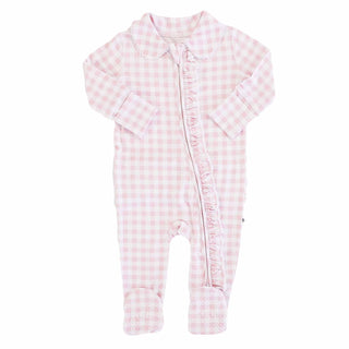 CADEN LANE - PETER PAN COLLAR RUFFLE ZIPPER FOOTIE | ROSY GINGHAM
