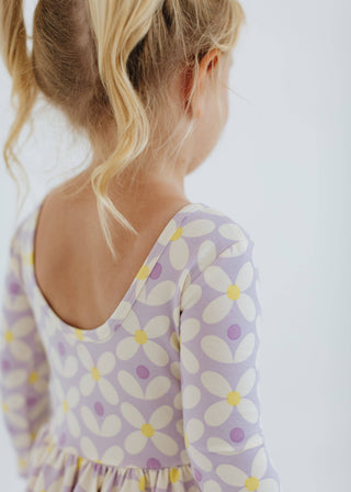 Good Apples Kids - 3/4 Sleeve Twirl Dress in Pale Purple Petals