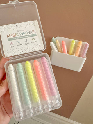 Cherrypick - Dustless Chalk Crayons + Magnetic Holder Bundle for Magic Playwall: White