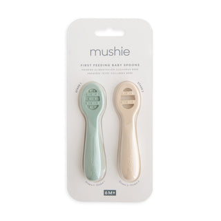 Mushie First Feeding Baby Spoons 2-pack in assorted colors
