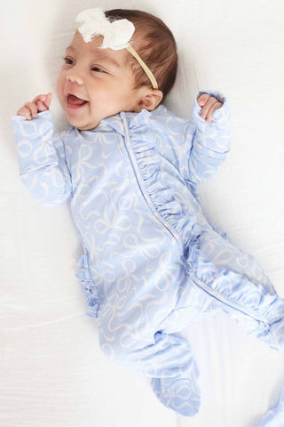 Caden Lane - Blue-tiful Bows Ruffle Zipper Footie