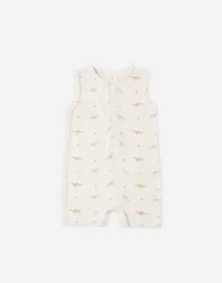 Quincy Mae Ribbed Henley Romper Dinos
