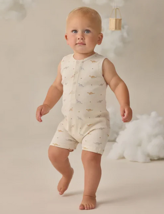 Quincy Mae Ribbed Henley Romper Dinos